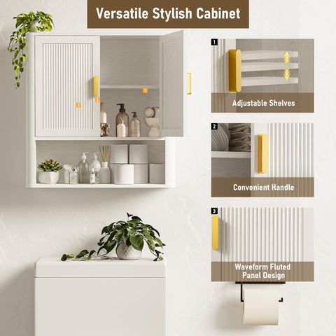 INNOD floating cabinet over toilet saves floor space in small bathrooms.