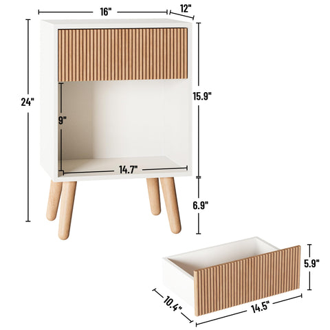 INNOD Fluted Nightstand drawer open showing accessible storage