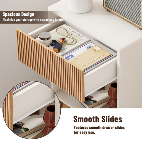 INNOD Fluted Nightstand open shelf displaying lamp and decor
