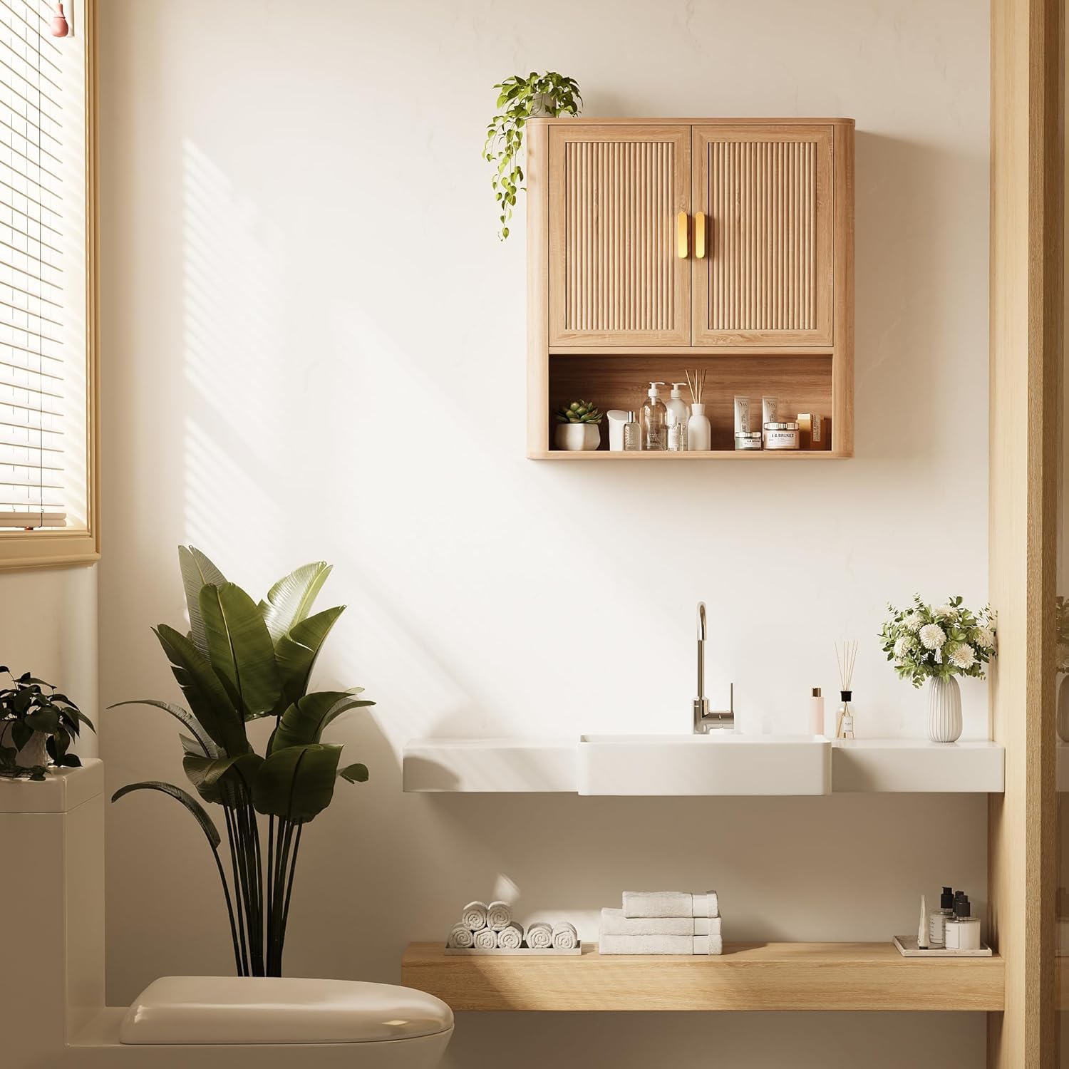 INNOD bathroom cabinet made with PB and MDF for moisture resistance.