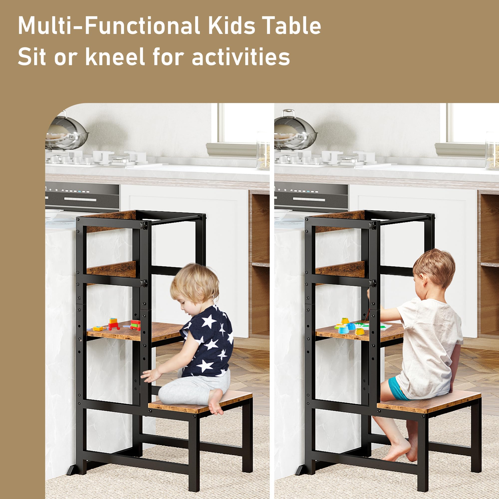 INNOD brown finish on step stool blends with decor