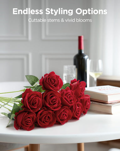 InnoGear red silk roses DIY decor accents for wreaths and crafts.