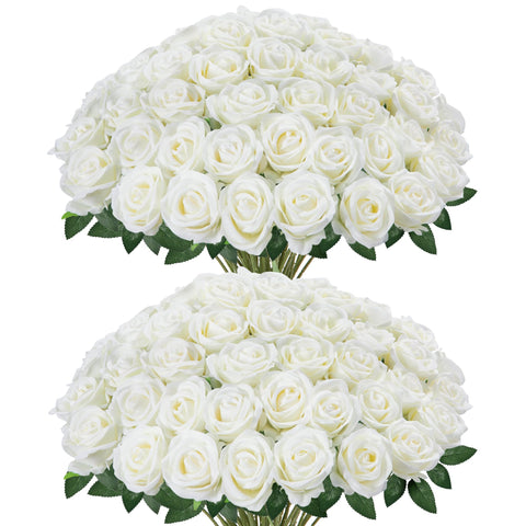 InnoGear white artificial roses bouquet for elegant home decor