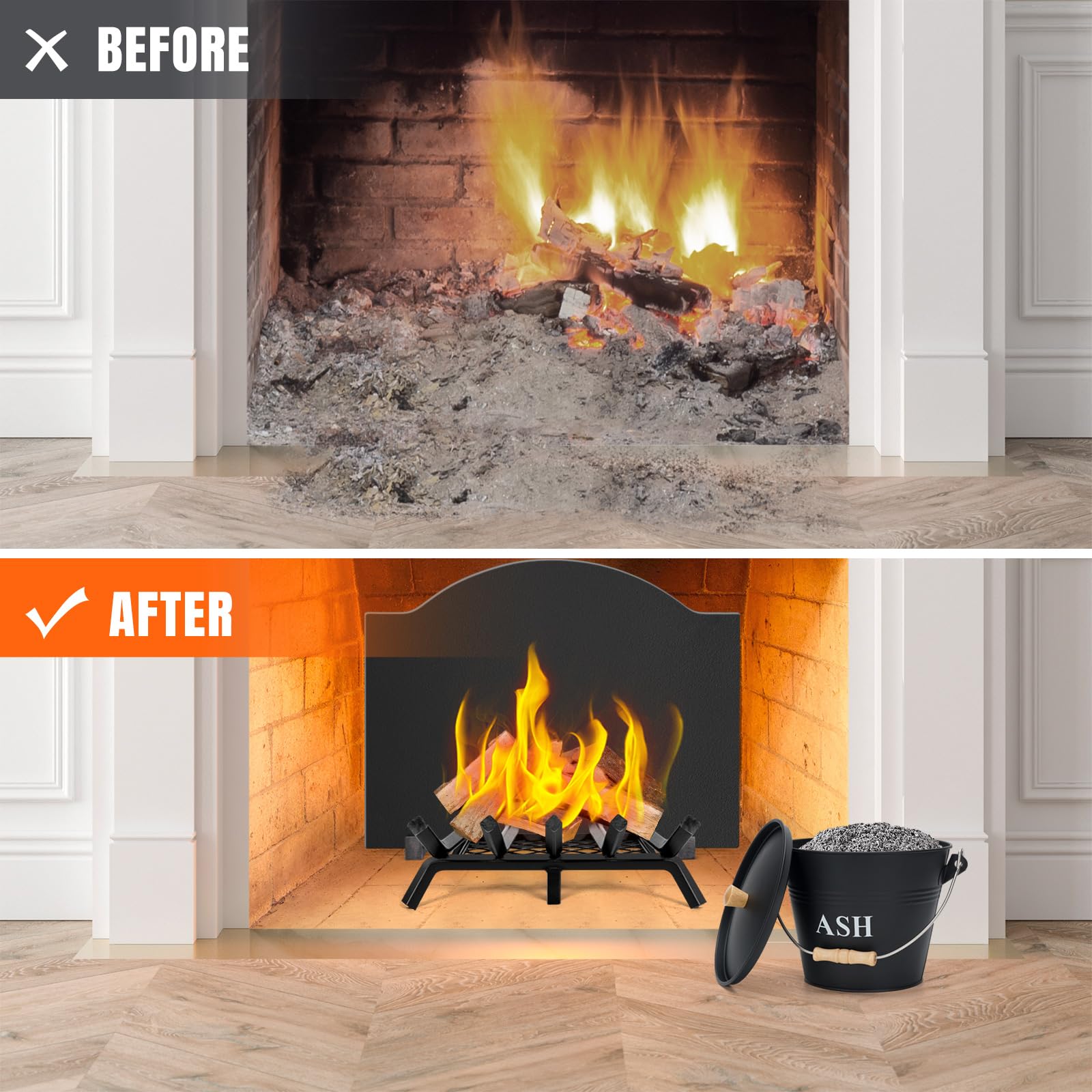 INNO STAGE ash bucket with shovel for efficient ember scooping.