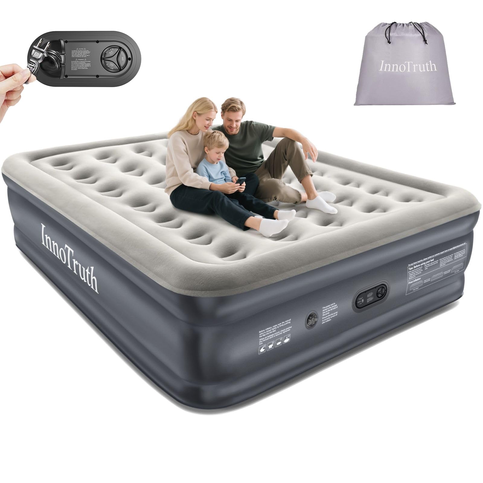 InnoTruth air mattress with built-in pump inflates quickly for guests