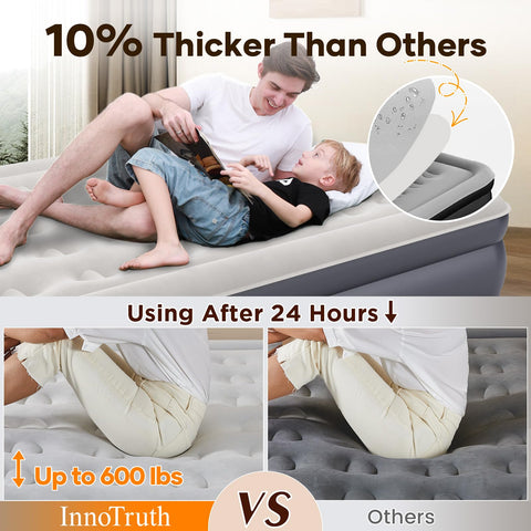 InnoTruth full-size air mattress measures 75l x 54w x 18h for spacious sleep.