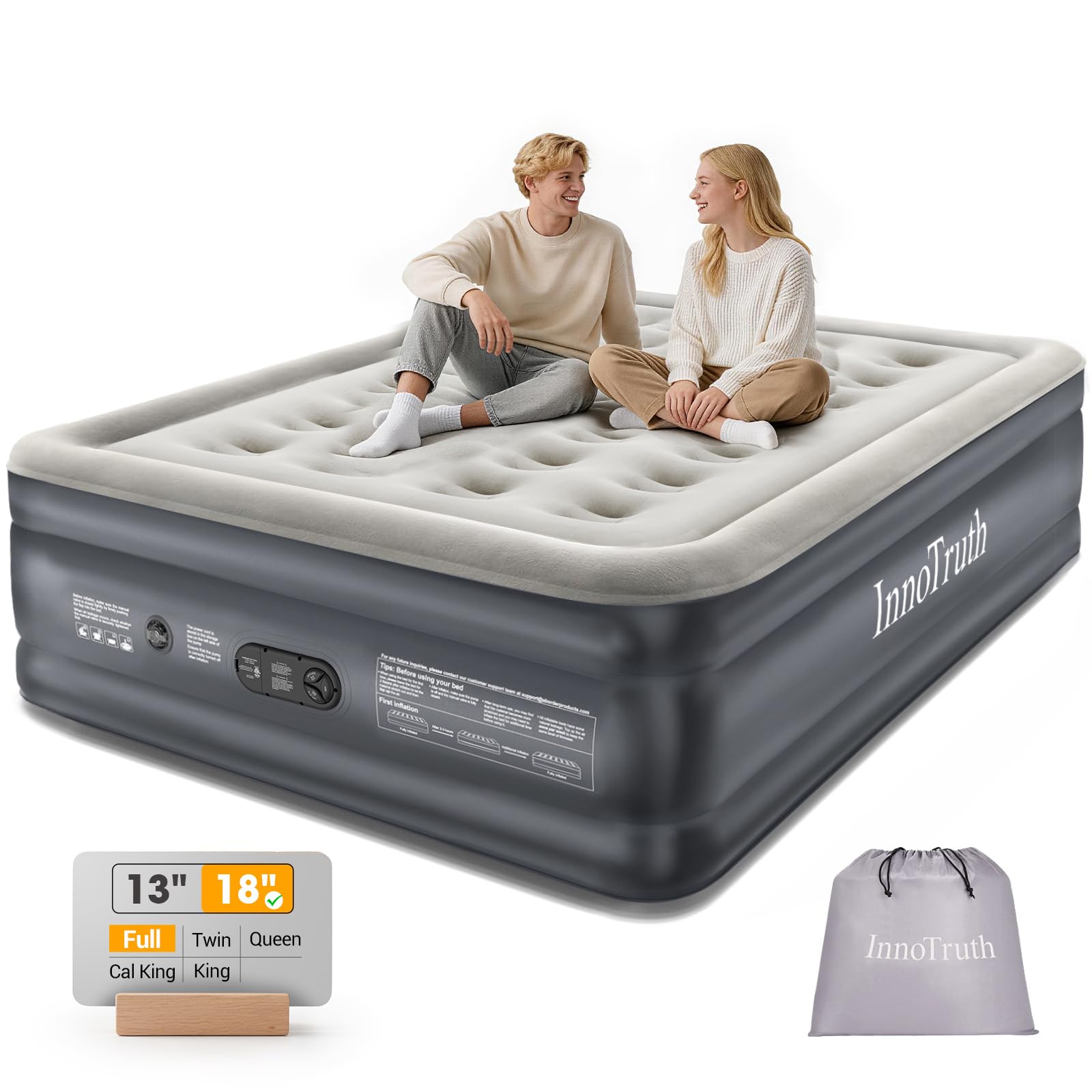 InnoTruth air mattress with built-in pump for quick guest setup.