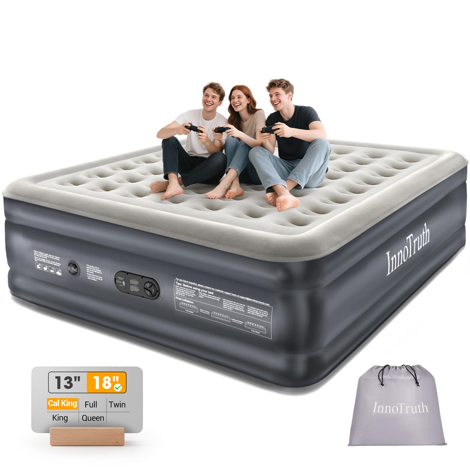 InnoTruth Cal King air mattress with built-in pump for fast setup.
