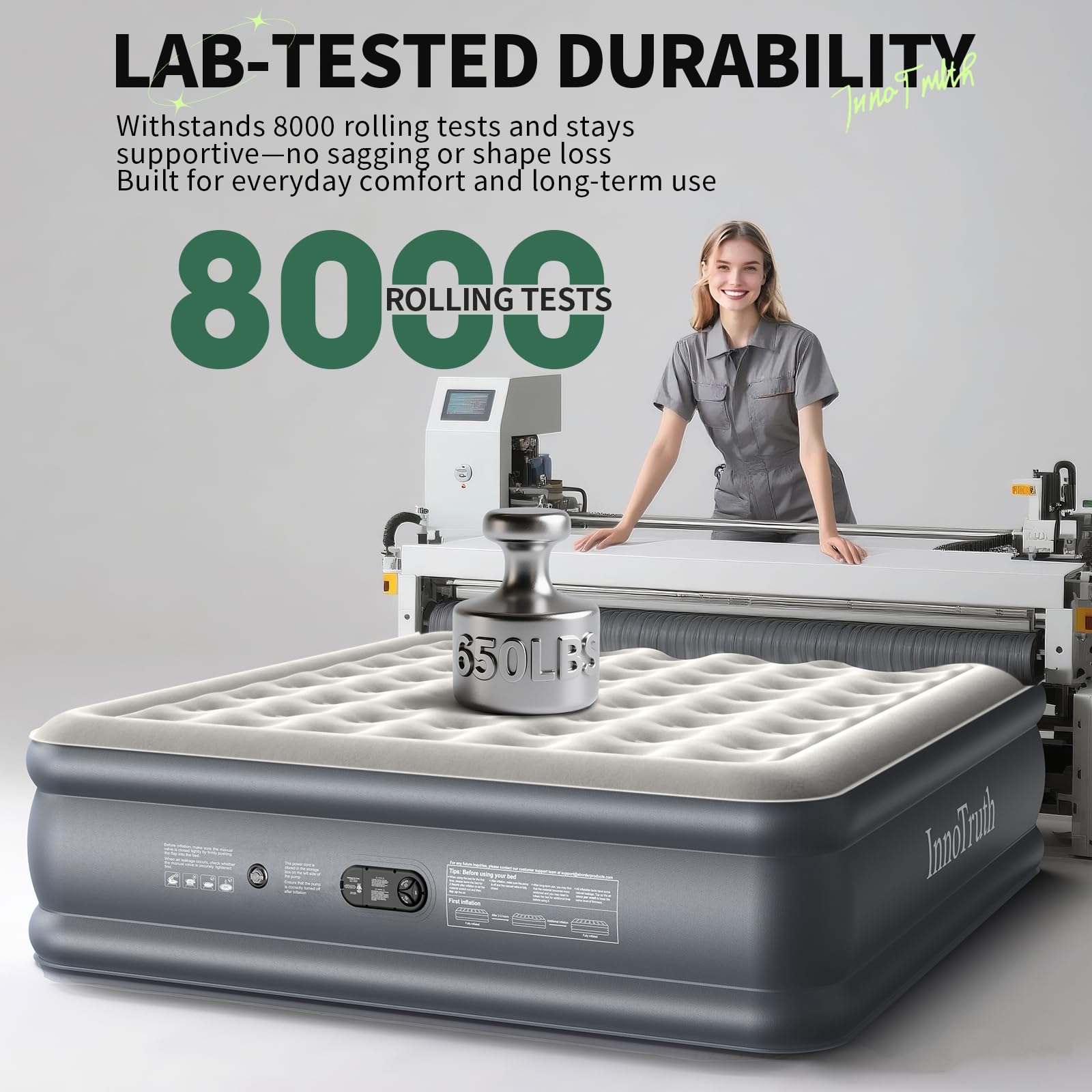 InnoTruth Cal King mattress feet-dangling-guard for better leg alignment.