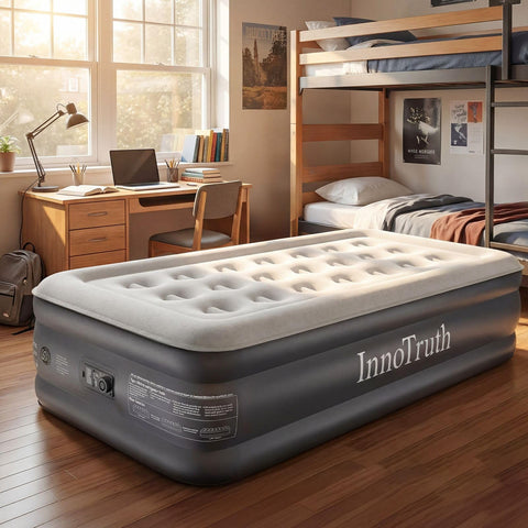 InnoTruth twin air mattress with built-in pump enables quick setup for guests.