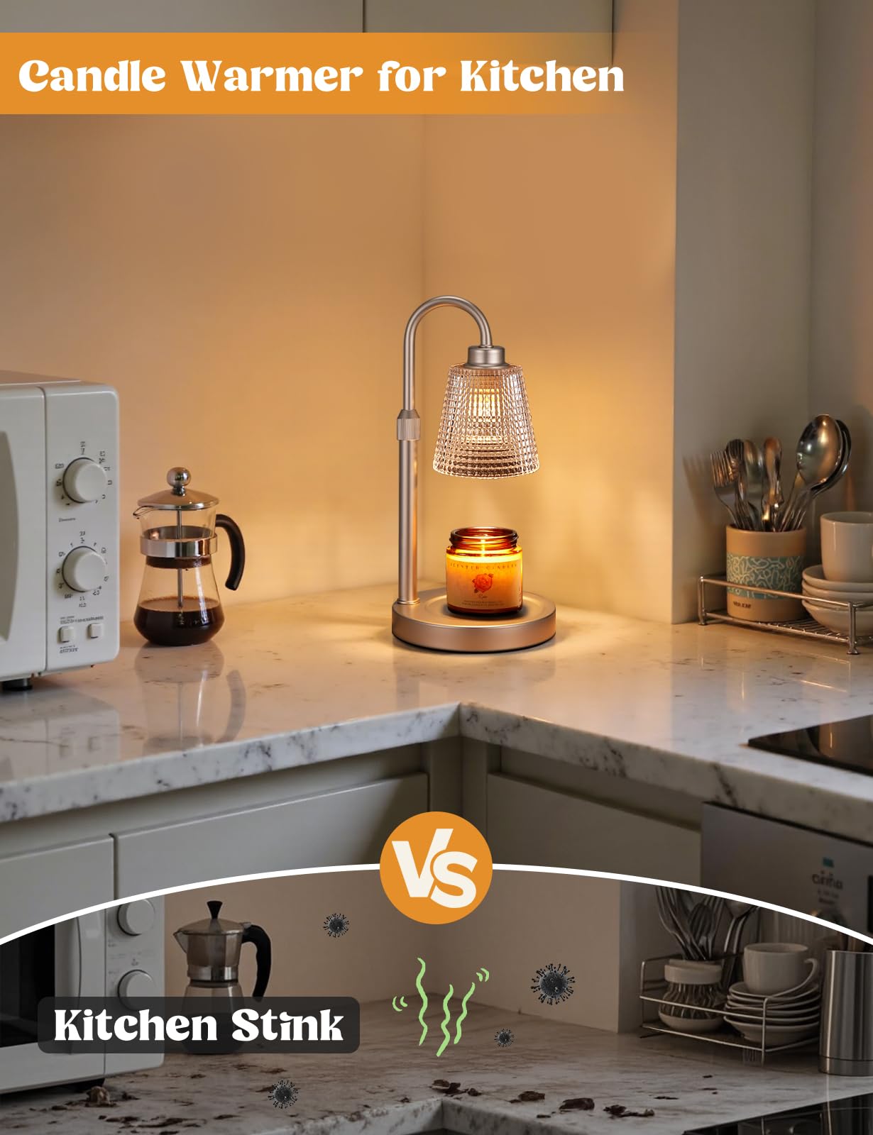 Innqoo Champagne Gold Candle Warmer Timer Function prevents overnight over-melting.