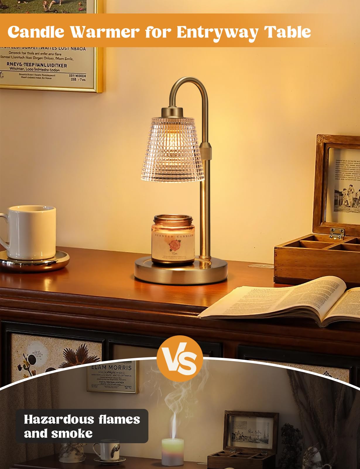 Innqoo Gold Candle Warmer height adjustment mechanism fits various candles.