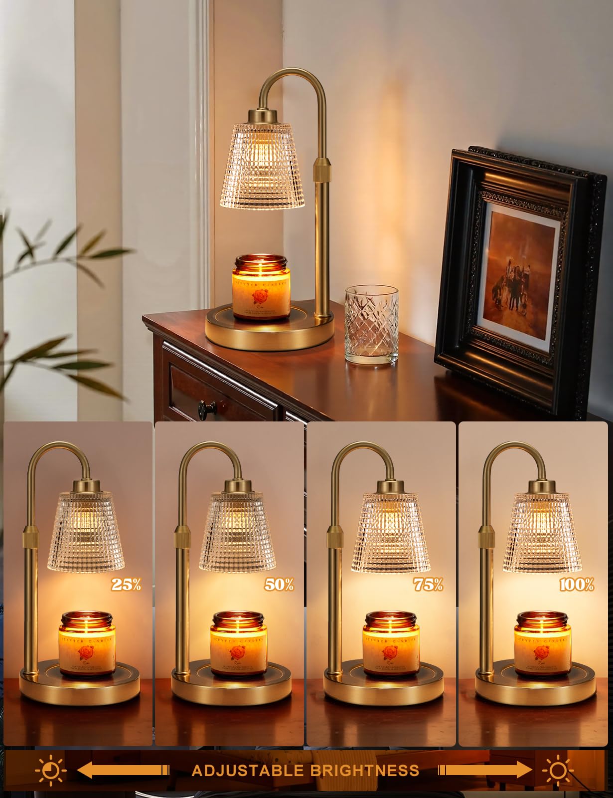 Innqoo Gold Candle Warmer shade with polka dots adding decor touch.