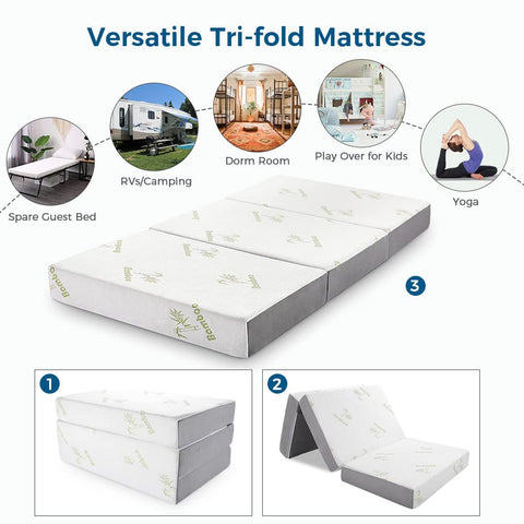 Inofia twin folding mattress flat position showing full 78 by 38 inch footprint