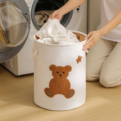 INough drawstring-closure basket hiding contents and reducing clutter.