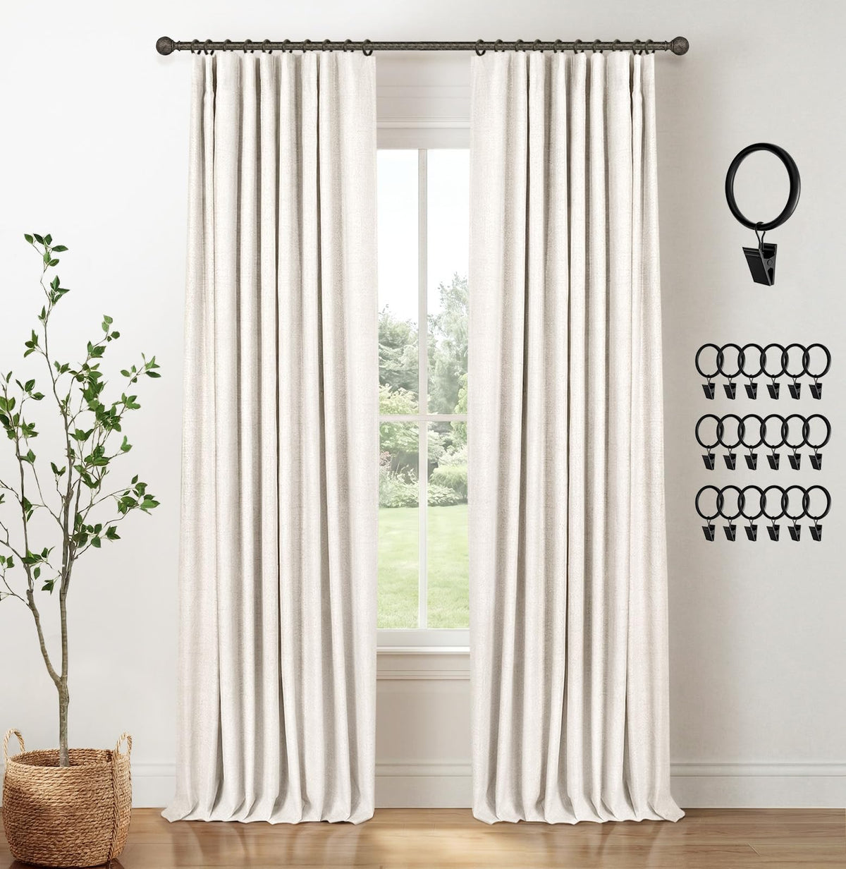 INOVADAY beige linen-texture blackout curtains panel for full darkness and privacy