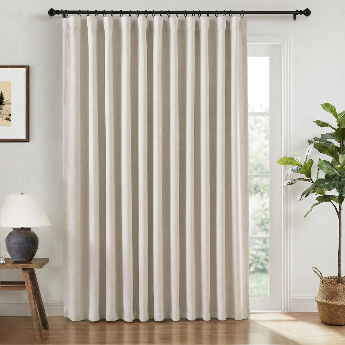 INOVADAY beige blackout curtain panel blocking daylight for a peaceful bedroom.
