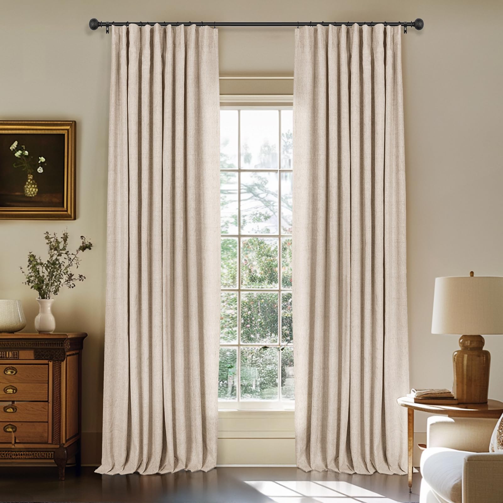 INOVADAY blackout curtains in oatmeal with clip rings for flexible installation in bedrooms