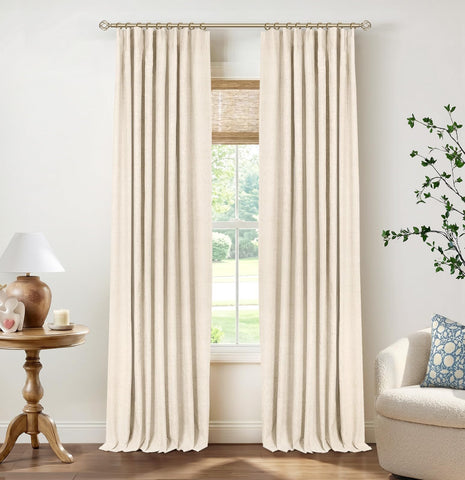 INOVADAY cream blackout curtains with clip rings for complete darkness to improve sleep.