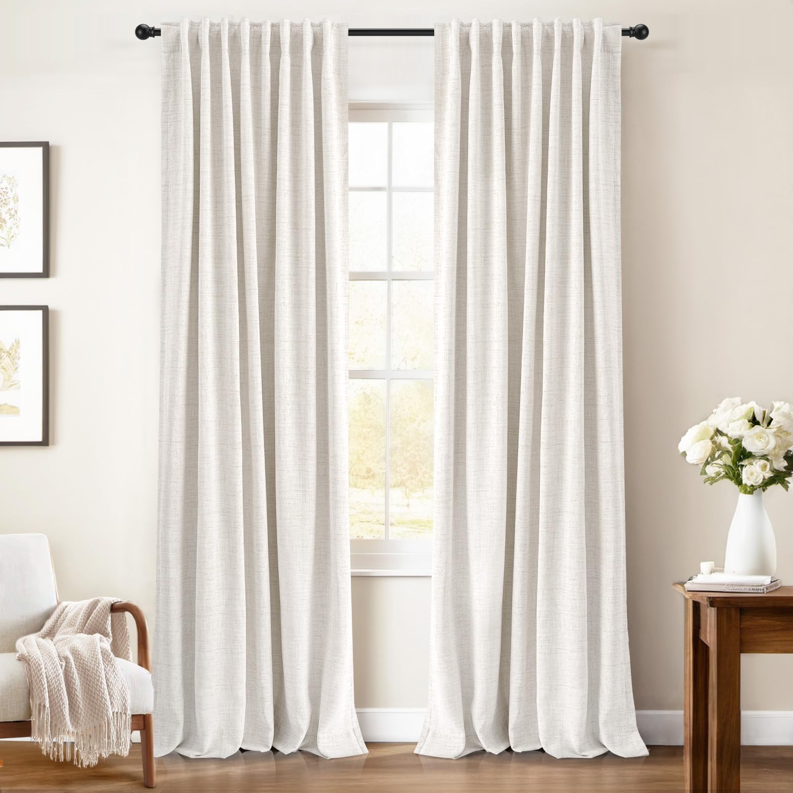INOVADAY backtab linen blackout curtains offer elegant pleats and light control.