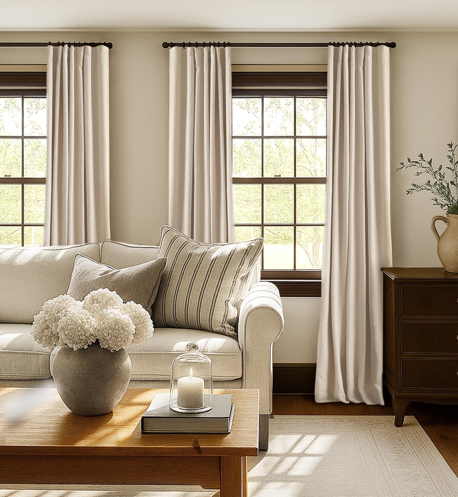 INOVADAY thick linen texture blackout panels offer privacy and energy efficiency.
