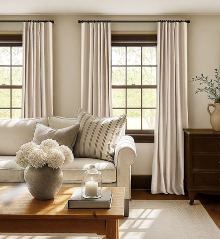 INOVADAY thick linen texture blackout panels offer privacy and energy efficiency.