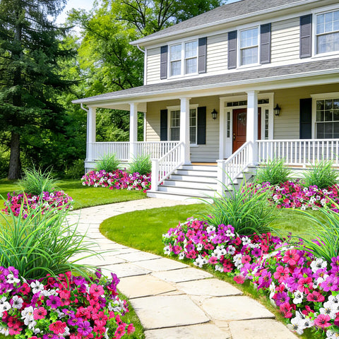 INQCMY porch decor featuring INQCMY outdoor artificial flowers that resist weather
