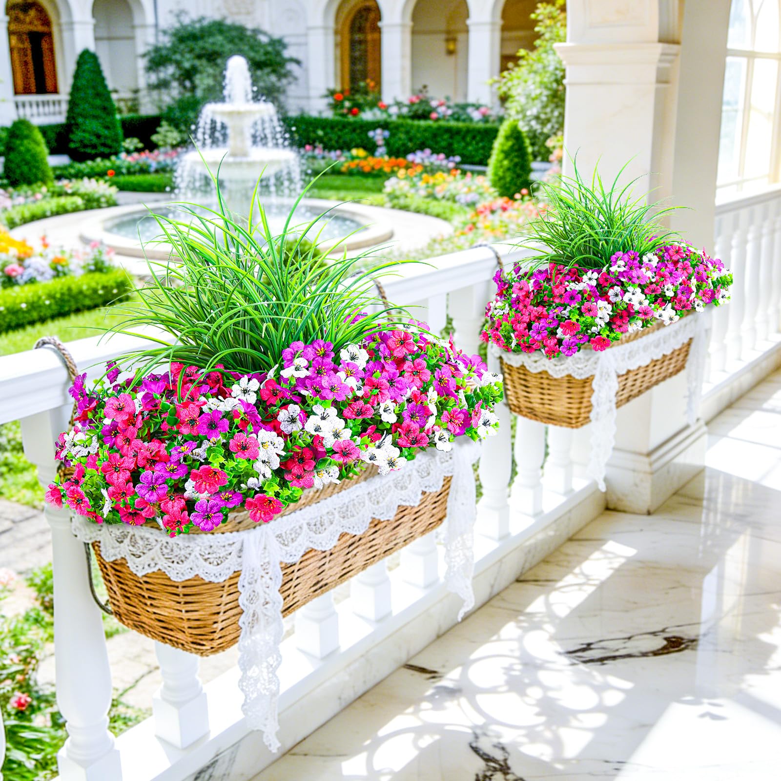 INQCMY window box setup using outdoor artificial flowers for curb appeal
