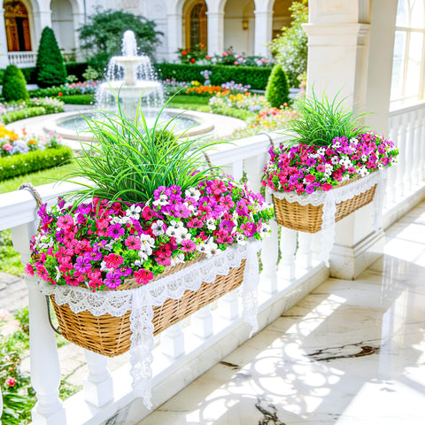 INQCMY window box setup using outdoor artificial flowers for curb appeal