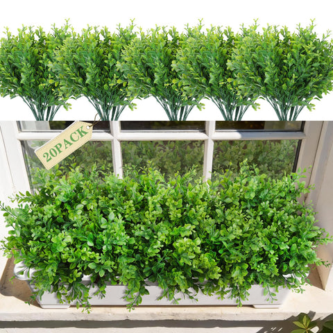 INQCMY 20-bundle artificial greenery for outdoor planters with sun-safe, realistic boxwood leaves
