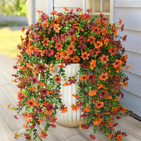 INQCMY artificial fall flowers for outdoor hanging decor with long-lasting vibrancy.