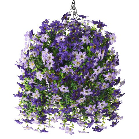 INQCMY artificial hanging daisies basket with realistic faux flowers for outdoor decor