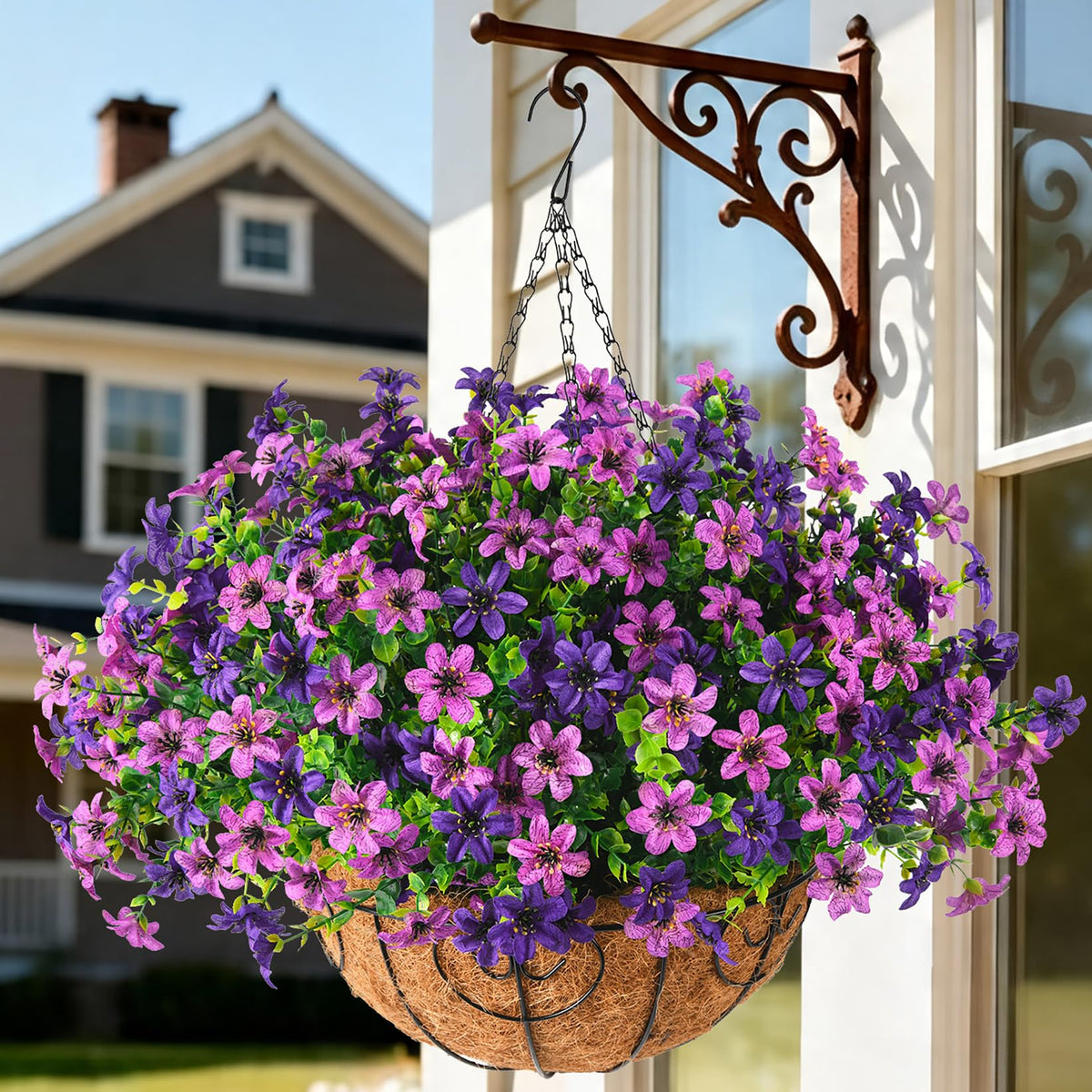INQCMY artificial flowers hanging basket with 12 bundles brightens outdoor spaces