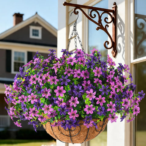 INQCMY artificial flowers hanging basket with 12 bundles brightens outdoor spaces
