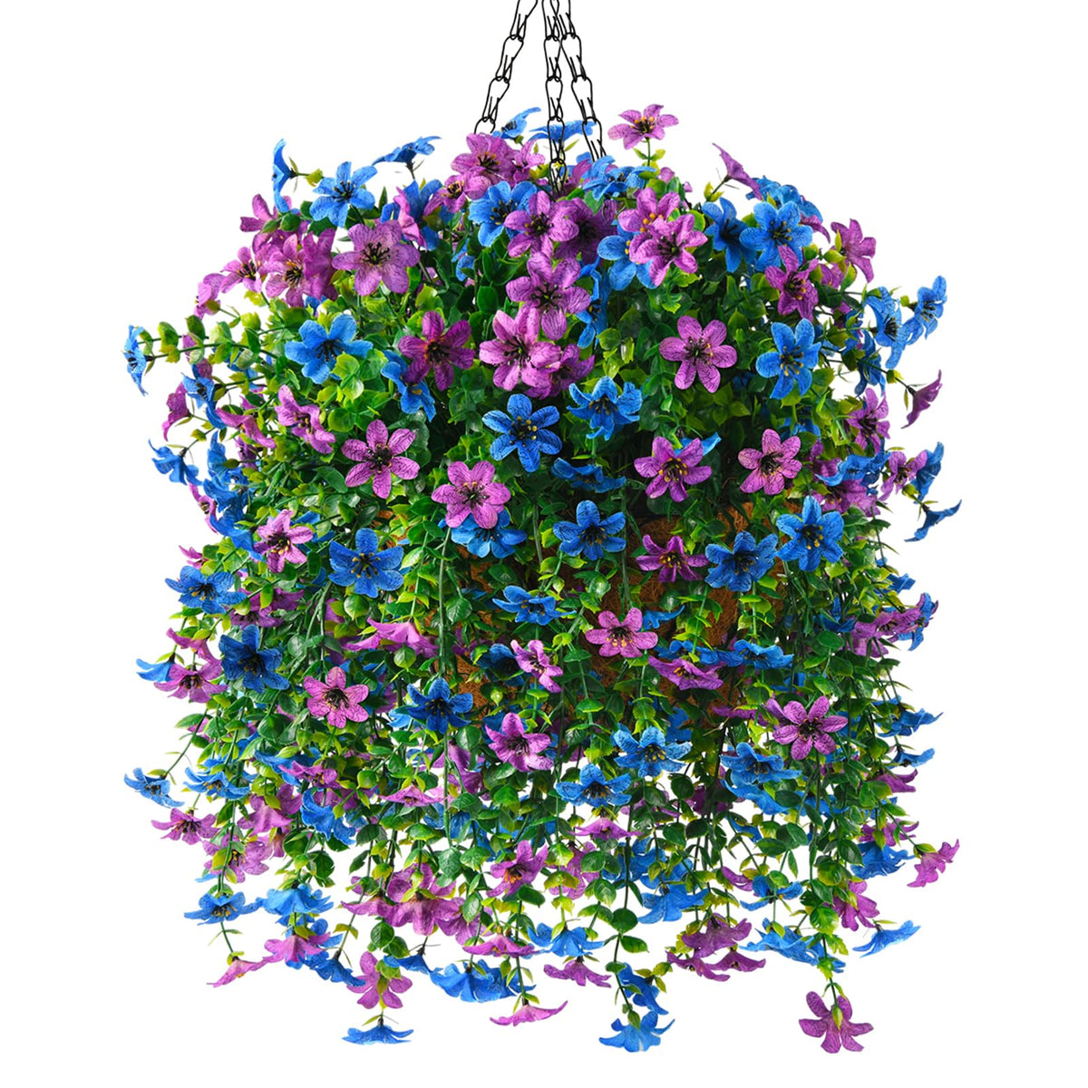 INQCMY artificial hanging flower basket outdoors adds year-round color with low maintenance.