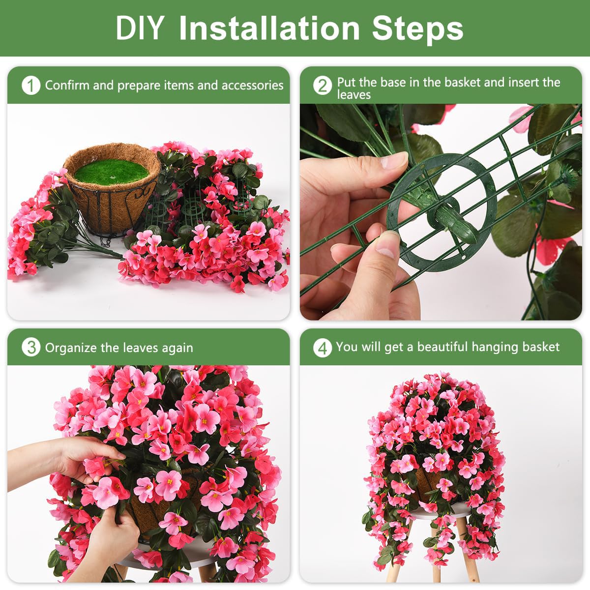 INQCMY deep pink begonia hanging basket on a balcony setup
