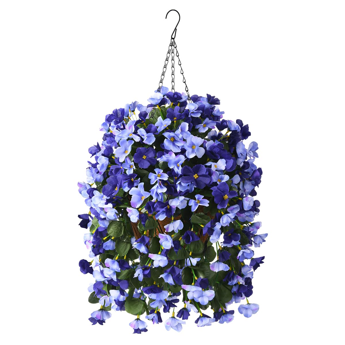 INQCMY artificial hanging flowers basket for outdoor decor in deep blue.