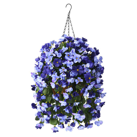INQCMY artificial hanging flowers basket for outdoor decor in deep blue.