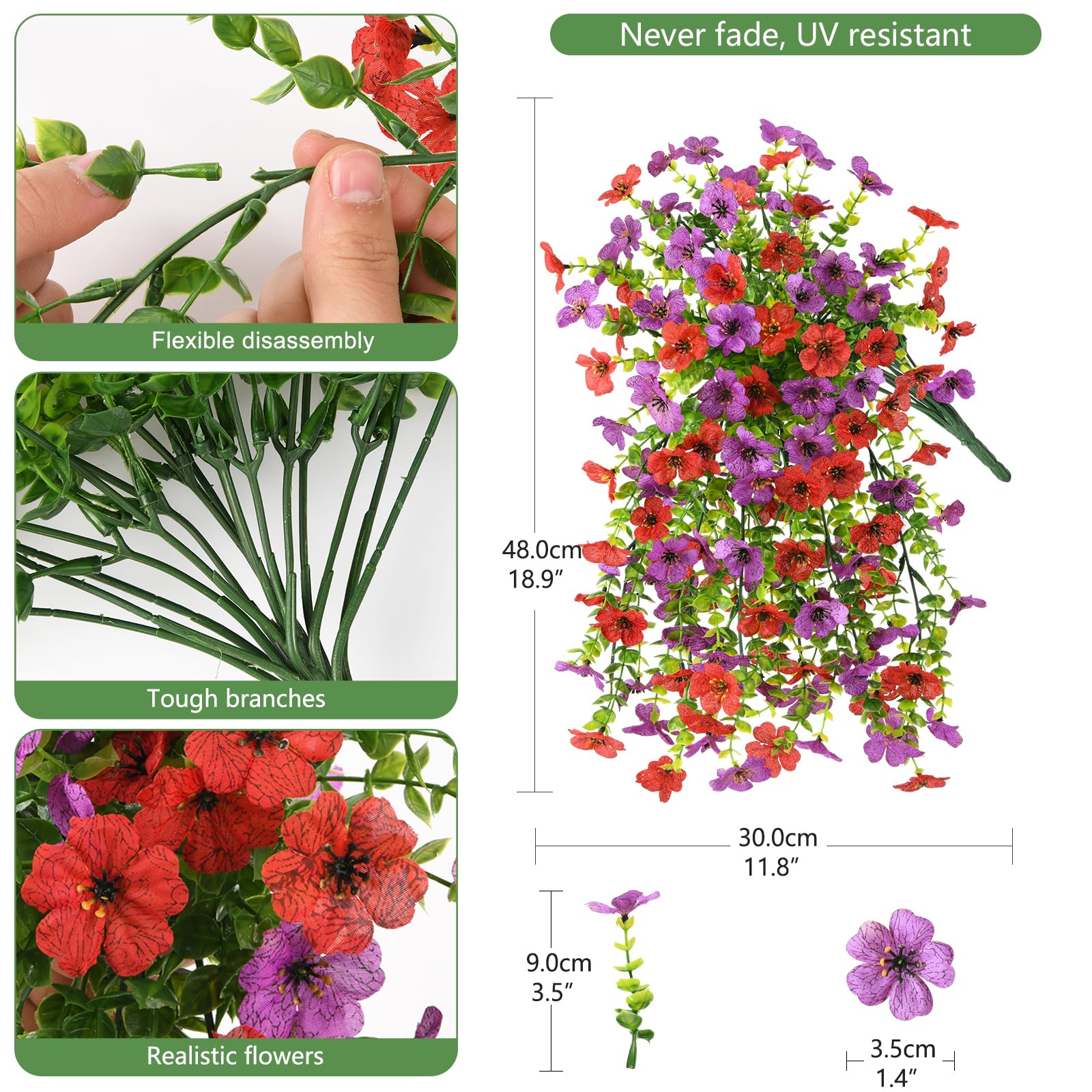 INQCMY hanging flowers display vibrant three-dimensional colors for yard accents.