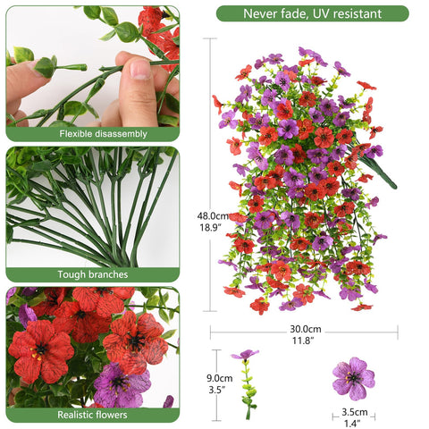INQCMY hanging flowers display vibrant three-dimensional colors for yard accents.
