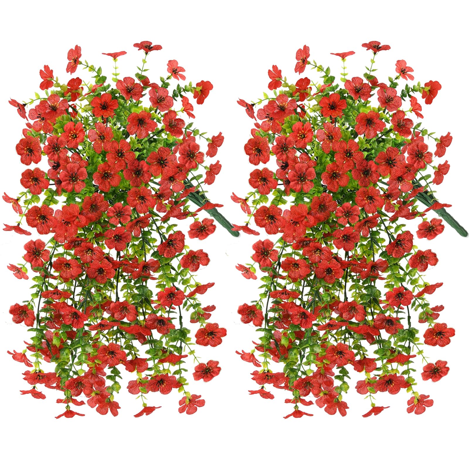INQCMY hanging flowers close-up shows detailed leaves for realistic outdoor styling.