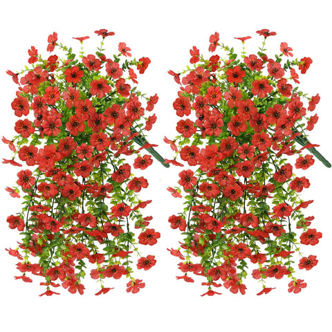 INQCMY hanging flowers close-up shows detailed leaves for realistic outdoor styling.