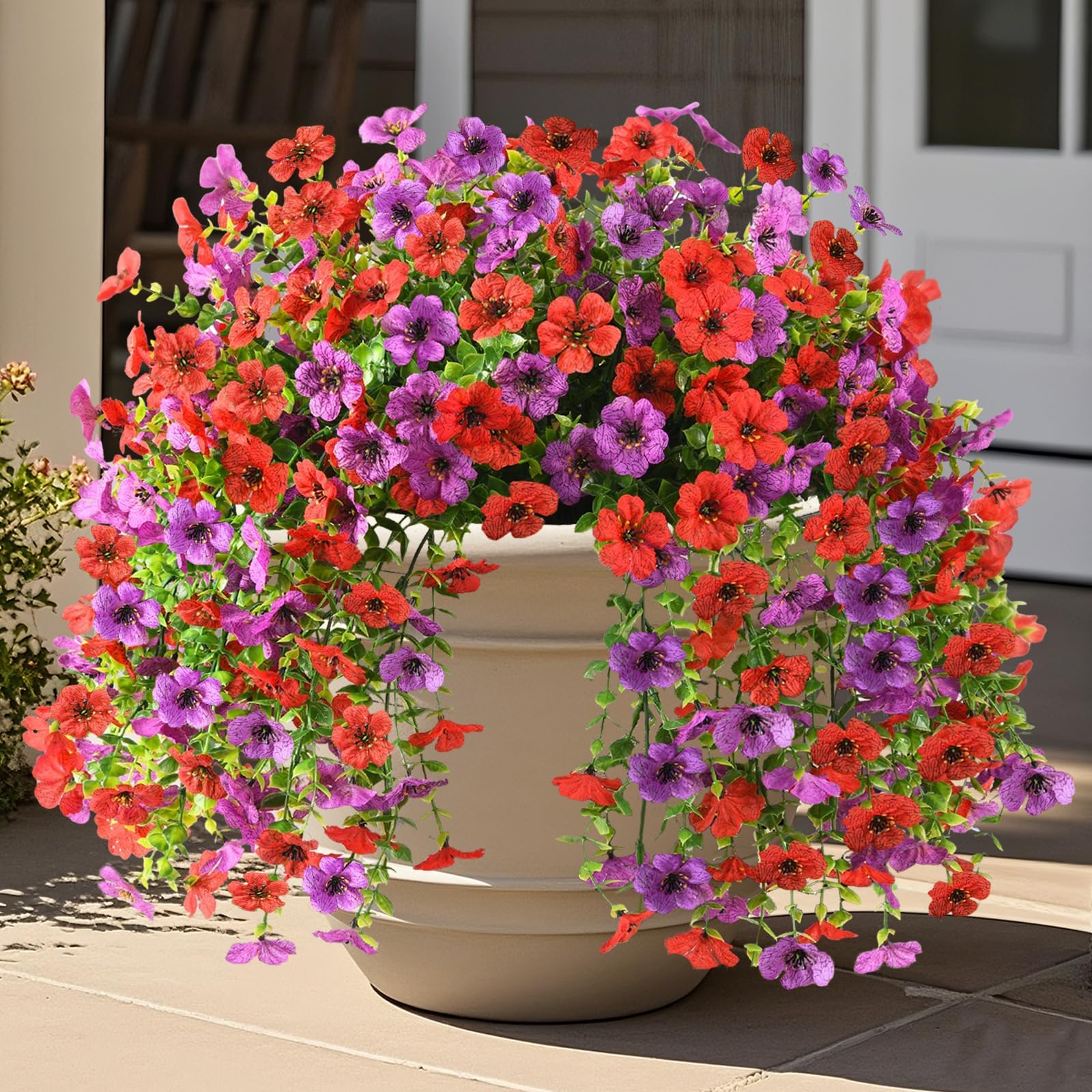 INQCMY weatherproof artificial blooms for rain or shine porch decoration.