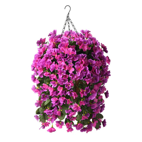 INQCMY artificial hanging plants begonia assembly shows easy setup for quick outdoor decor.