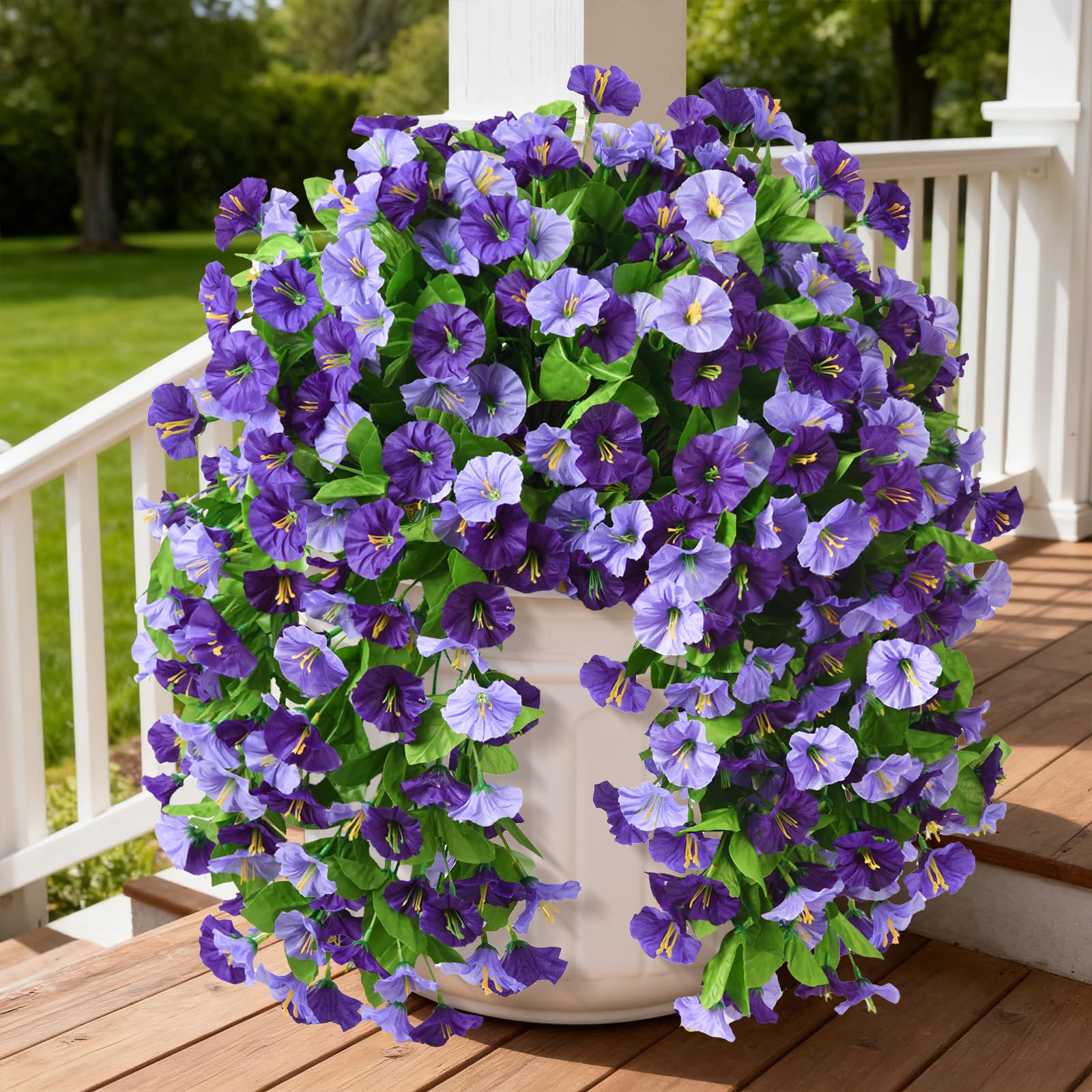 INQCMY artificial morning glory hanging flowers for outdoor porch decor