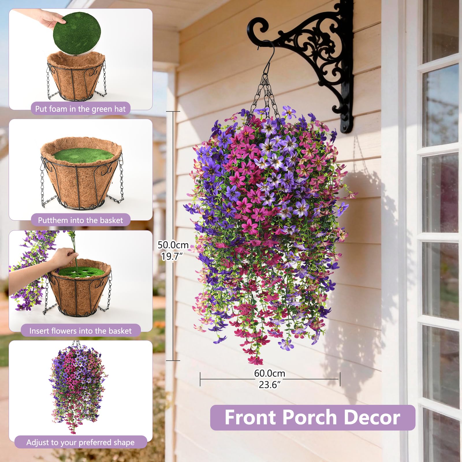 INQCMY coconut-lined hanging basket enhances realism with sturdy frame