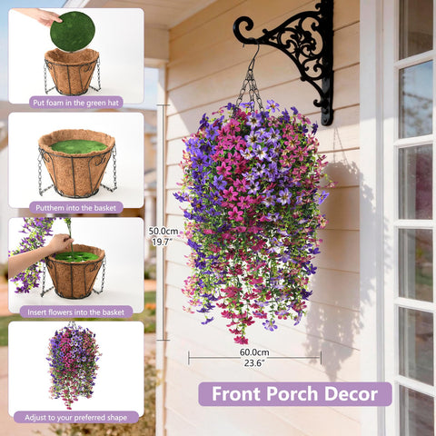 INQCMY coconut-lined hanging basket enhances realism with sturdy frame