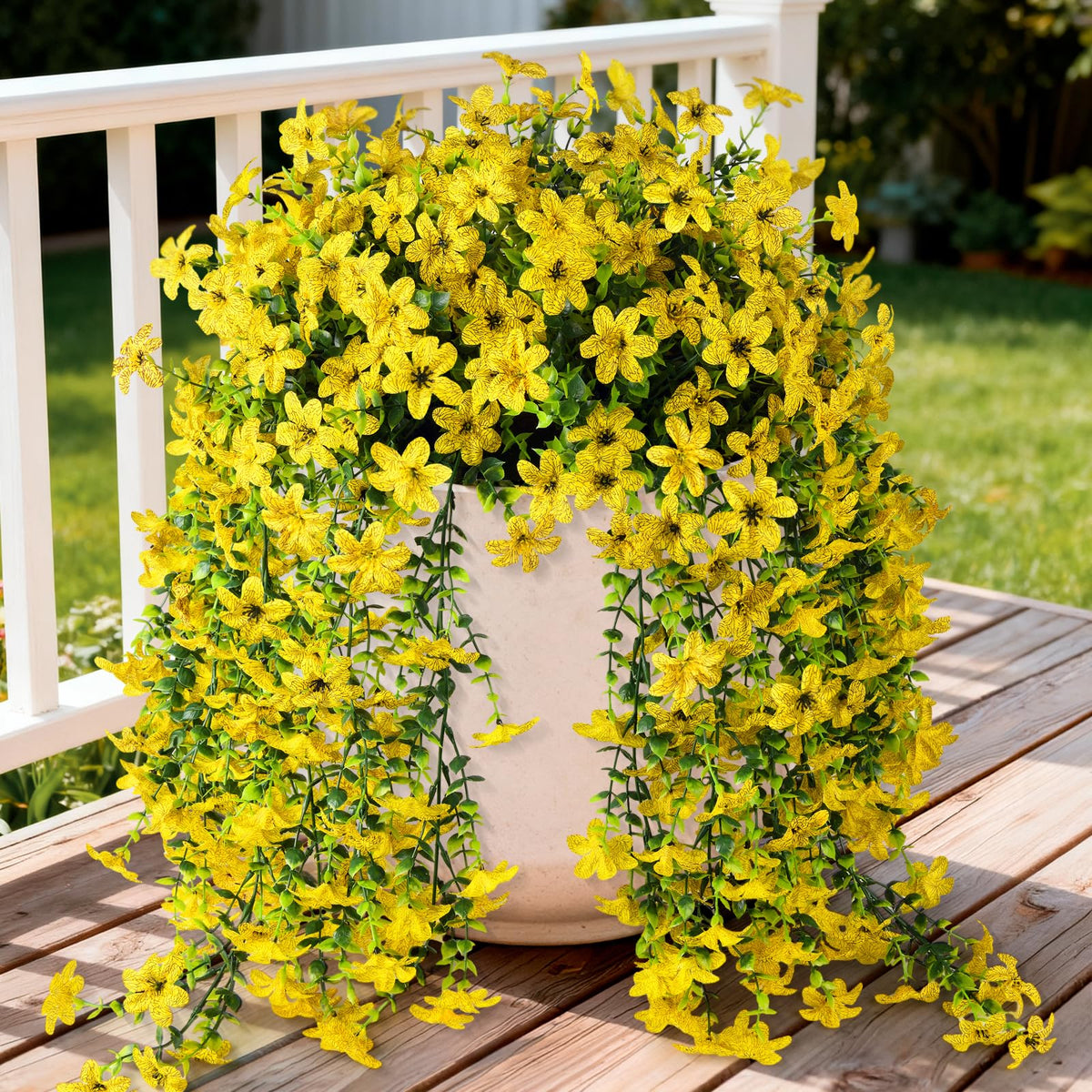 INQCMY artificial daisy with eucalyptus, 2-pack, ideal for outdoor displays.