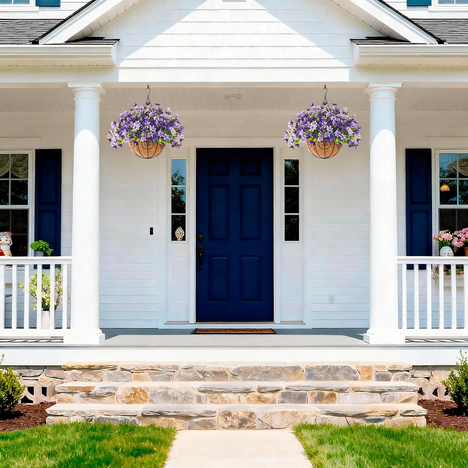 INQCMY UV-resistant hanging baskets stay vivid in sun and rain.