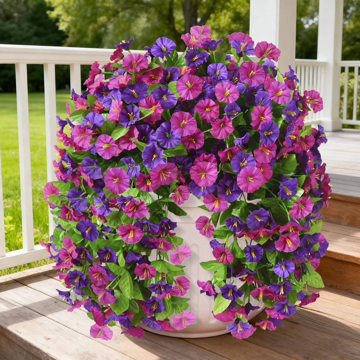 INQCMY morning glory hanging flowers in magenta and purple for outdoor use with UV-resistant color.